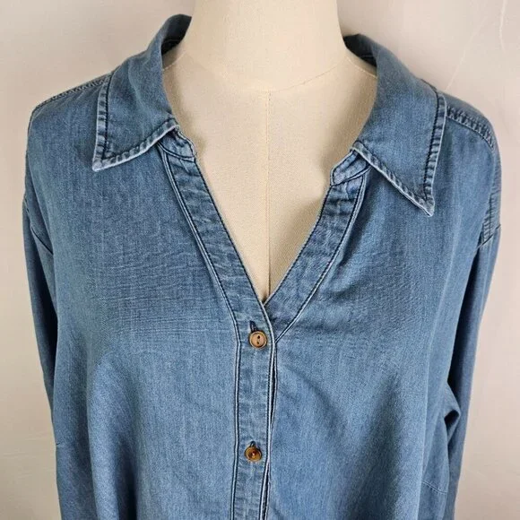 Susan Graver Denim Ombre Gradient Button-Down Shirt 3XP Blue White Long Sleeve - Picture 3 of 12